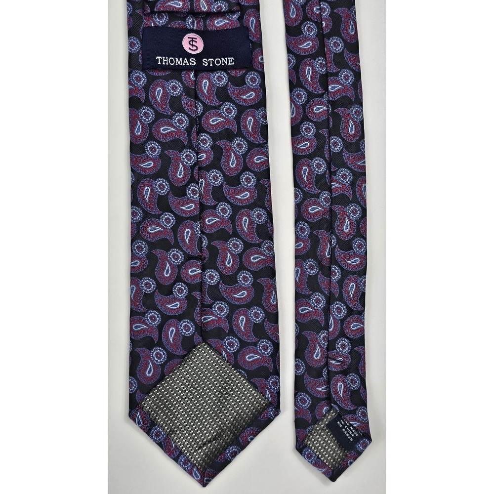 Thomas Stone Tie 100% Polyester Hand Made Black Purple Red Silver Paisley - Picture 4 of 7